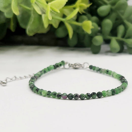 Ruby Zoisite Bracelet Faceted 3MM w/Silver Color Clasp,