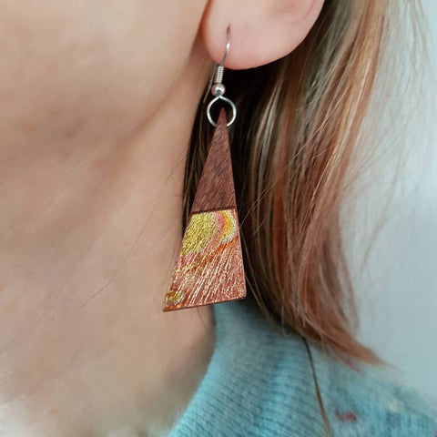 Wooden Drop Earrings | variegated foil