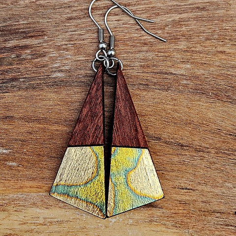 Wooden Drop Earrings | variegated foil