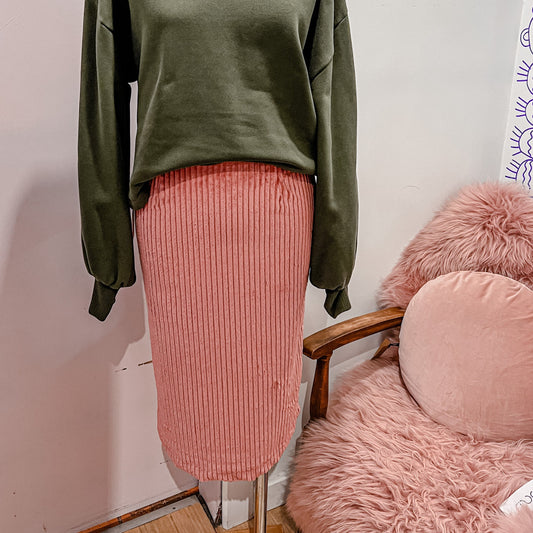 Rose Corduroy Pencil Skirt