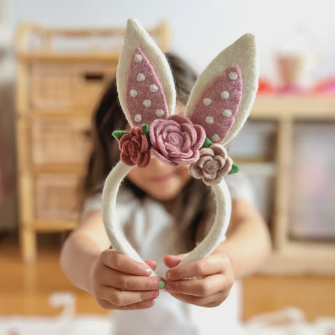 Pashom Felt Bunny Ear Headband with Flowers