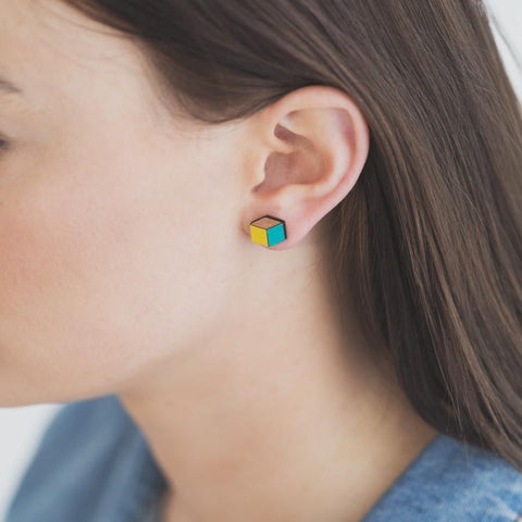 Cube reclaimed Rimu earrings