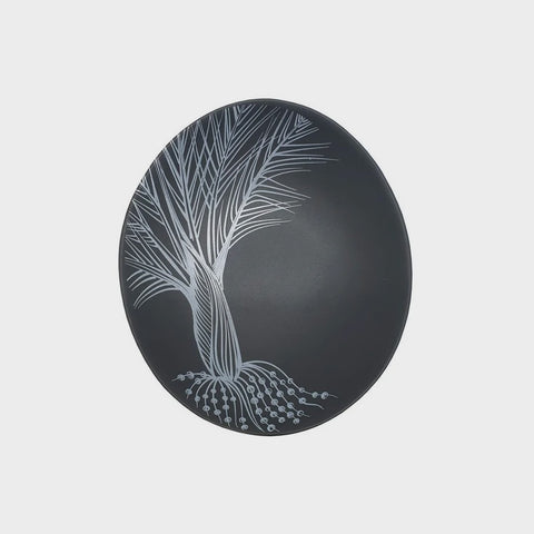 Porcelain Bowl | White Nikau Detail on Black