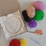 Pizza punch needle embroidery kit. Takeaway food. DIY tufted wall art. Full kit with tools, yarn + instructions