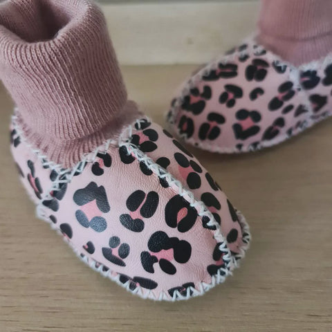 Sheepskin Booties | Pink Leopard